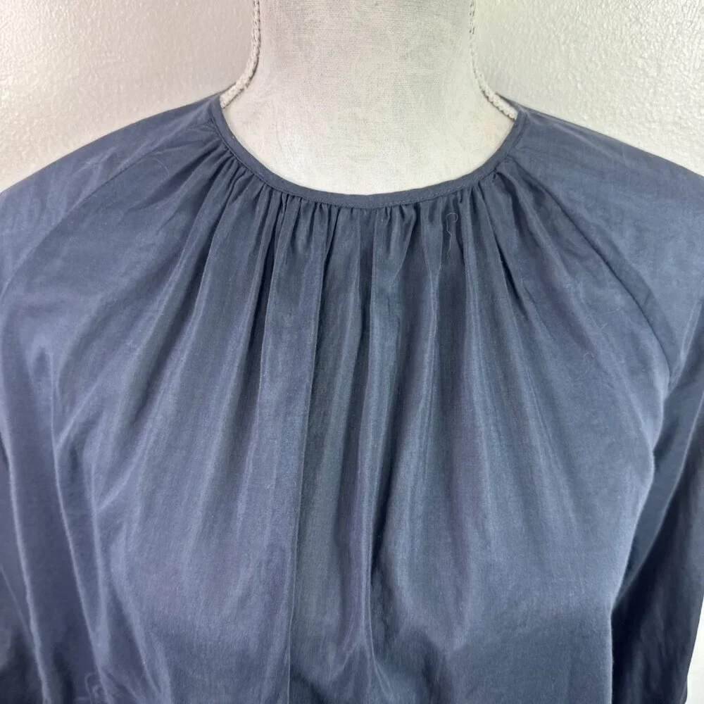Madewell Women's Oversized XS Eyelet Lace Peasant 3/4 Sleeve Blouse Navy‎ EUC